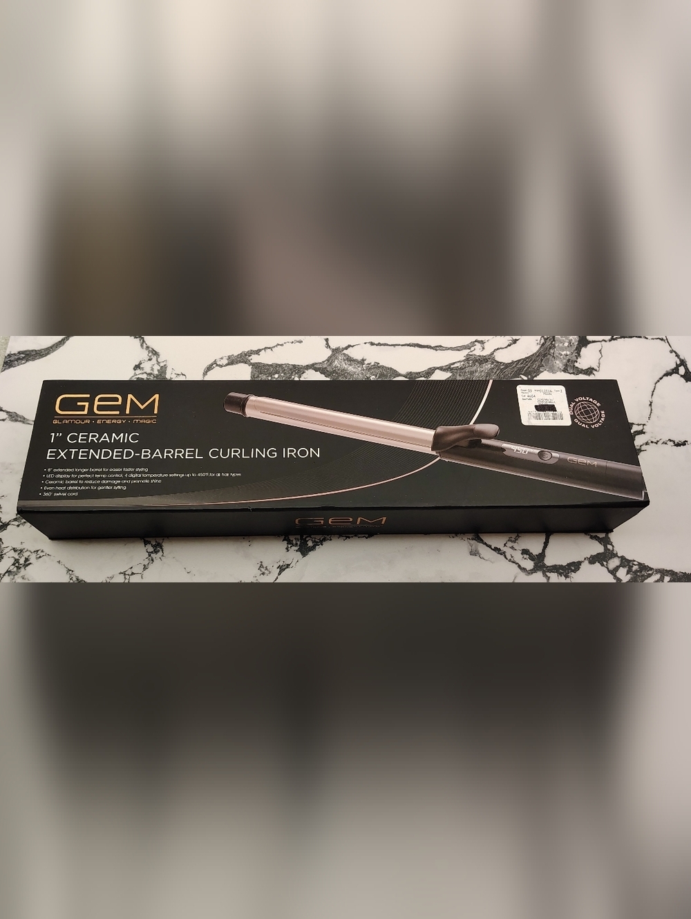 Gem 1" Ceramic Extended-Barrel Curling Iron - Rose Gold/Black New